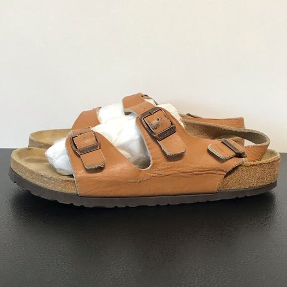 Vintage Birkenstock Milano Caramel Ginger Brown Double Heel Strap Sandals 40 - Picture 4 of 16